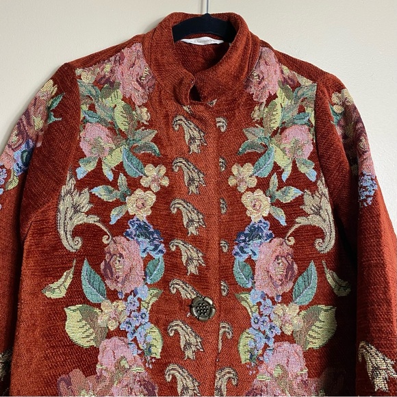 Soft Surroundings Abruzzo Swing Floral Tapestry Jacket in Red Cardinal - Picture 5 of 16